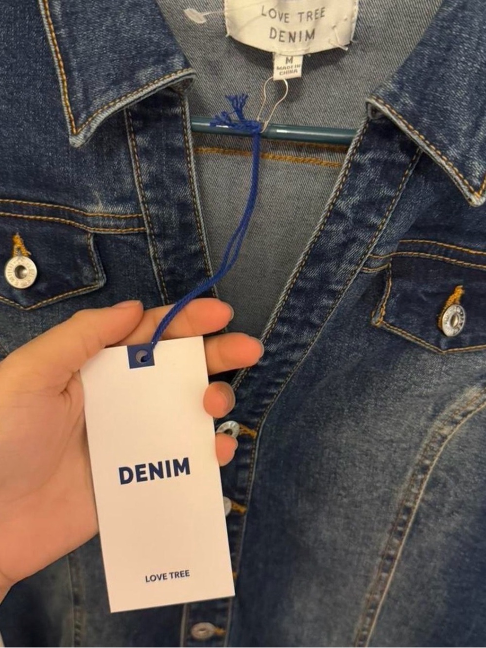 Love Tree Denim Jacket in Classic Blue Wash mini dress